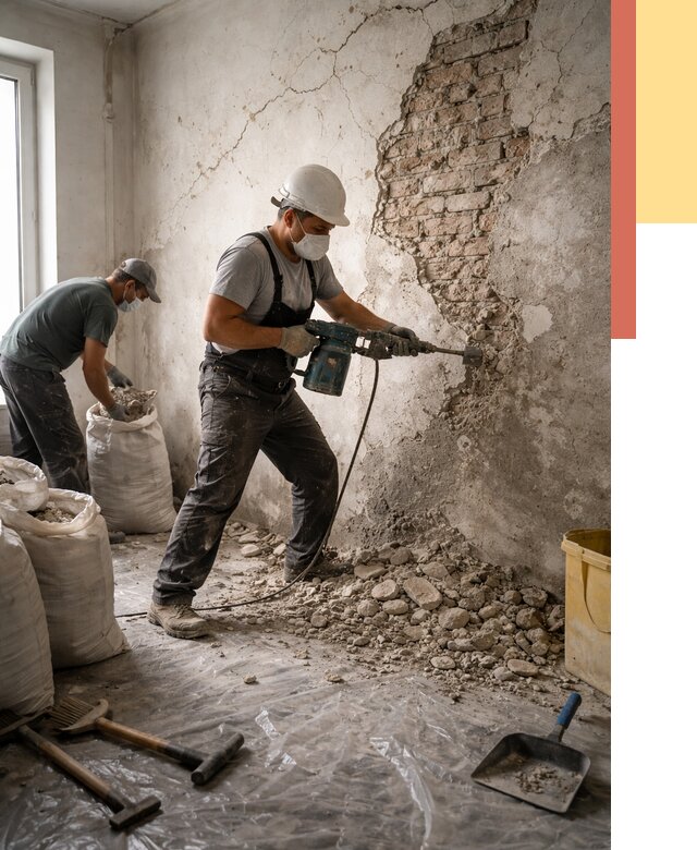 Демонтаж штукатурки со стен в Мытищах от 7312 руб/м² — быстро и недорого | ОТДЕЛОЧНИК-Мтщ