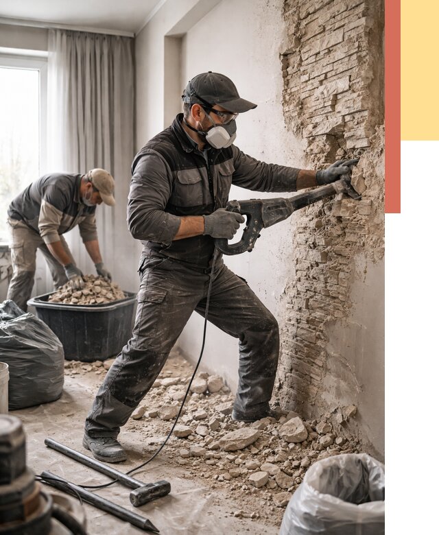 Демонтаж декоративного камня в Мытищах от 1472 руб/м² — быстро и недорого | ОТДЕЛОЧНИК-Мтщ