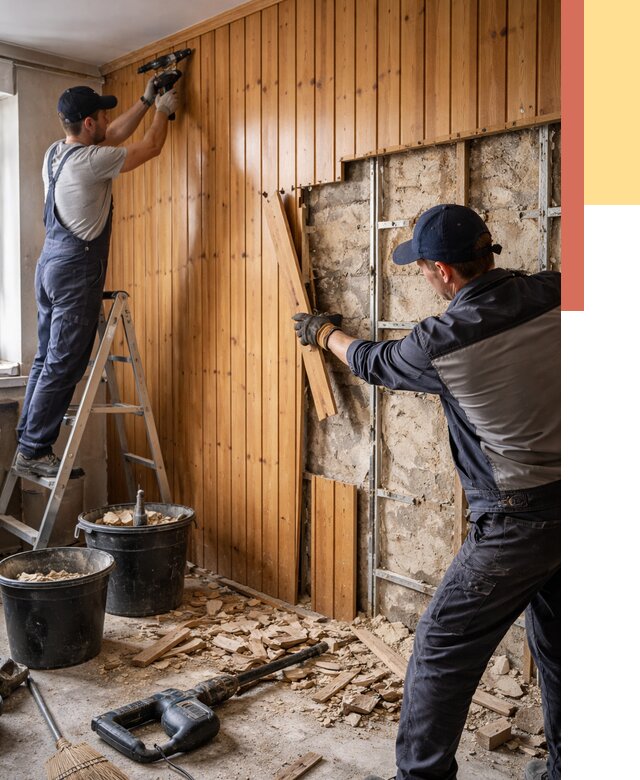 Демонтаж вагонки со стен в Мытищах от 1472 руб. — снятие, удаление, срочно | ОТДЕЛОЧНИК-Мтщ