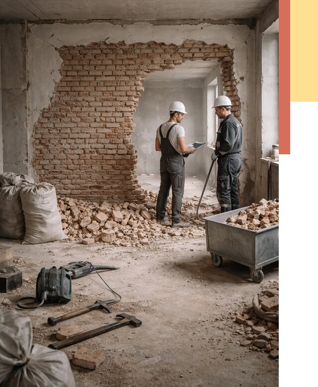 Демонтаж кирпичных стен в Мытищах от 4265 руб. — быстро, недорого, под ключ | ОТДЕЛОЧНИК-Мтщ