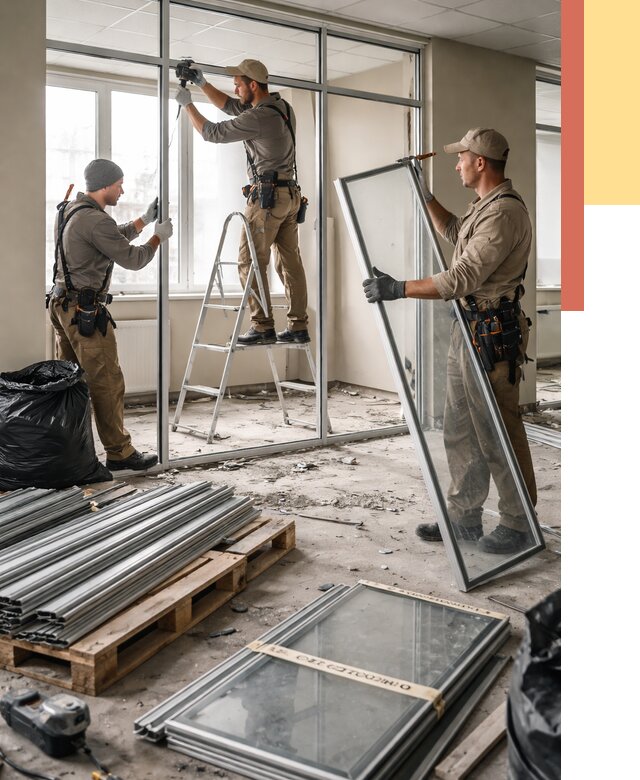 Демонтаж алюминиевых перегородок в Мытищах от 4265 руб. — быстро и недорого | ОТДЕЛОЧНИК-Мтщ