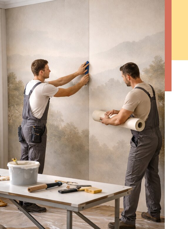 Поклейка фотообоев в Мытищах от 8632 руб/м² — быстро и недорого | ОТДЕЛОЧНИК-Мтщ