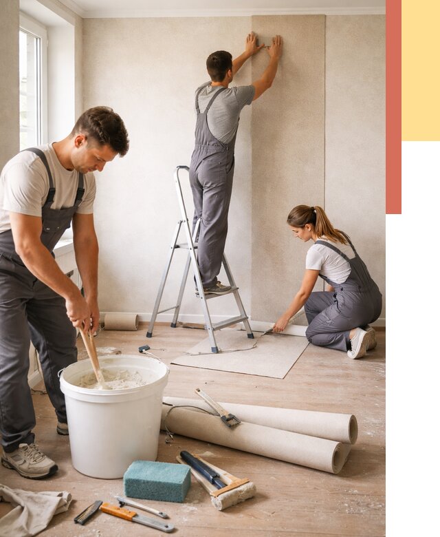 Оклейка стен обоями в Мытищах от 3554 руб/м2 — быстро и недорого | ОТДЕЛОЧНИК-Мтщ