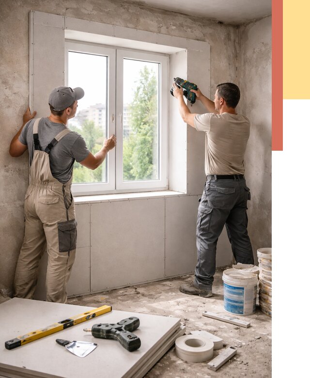 Монтаж откосов из гипсокартона в Мытищах от 4570 руб. под ключ | ОТДЕЛОЧНИК-Мтщ