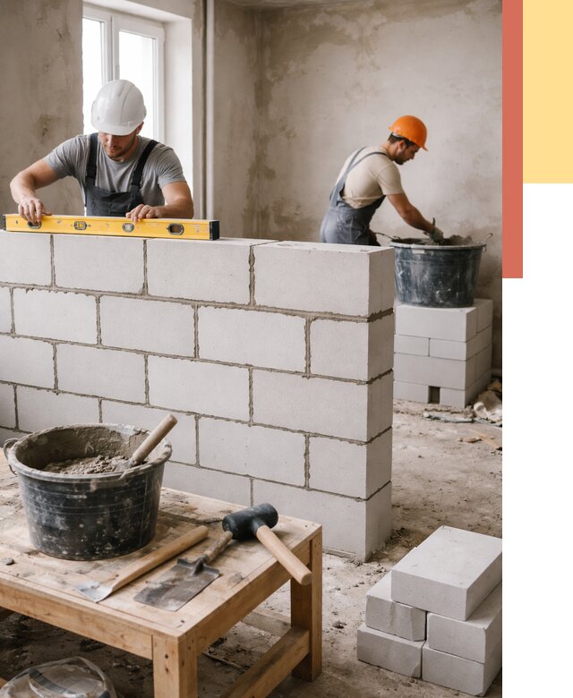 Кладка перегородок из газобетона в Мытищах от 3250 руб. под ключ | ОТДЕЛОЧНИК-Мтщ