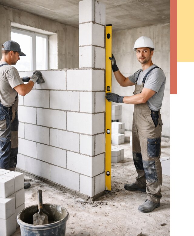 Кладка перегородок из пеноблока в Мытищах от 1828 руб. под ключ | ОТДЕЛОЧНИК-Мтщ