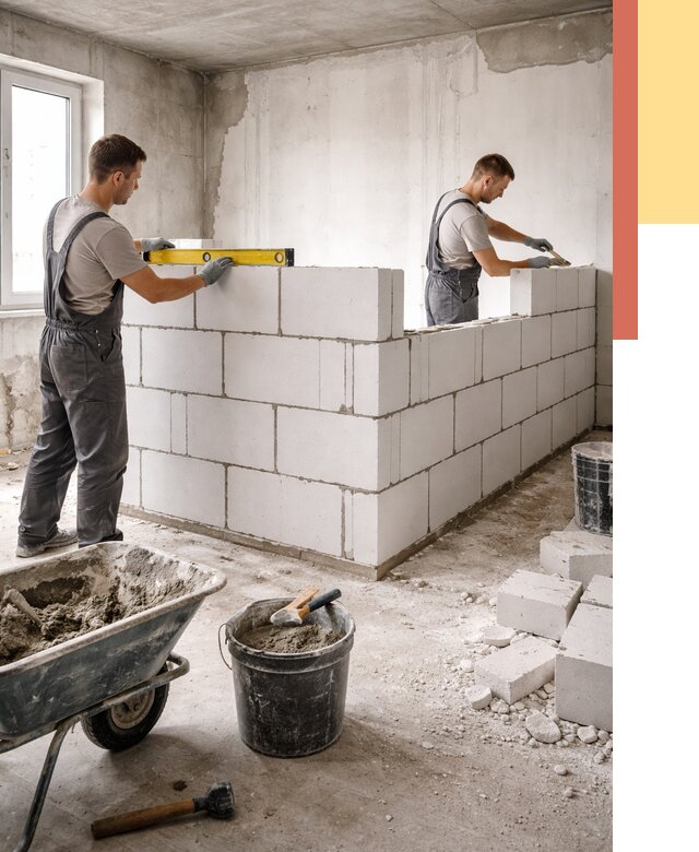 Кладка перегородок из ПГП в Мытищах от 2539 руб./м2 — монтаж и возведение под ключ | ОТДЕЛОЧНИК-Мтщ