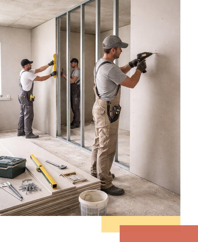 Однослойная перегородка из гипсокартона в Мытищах под ключ, монтаж и отделка