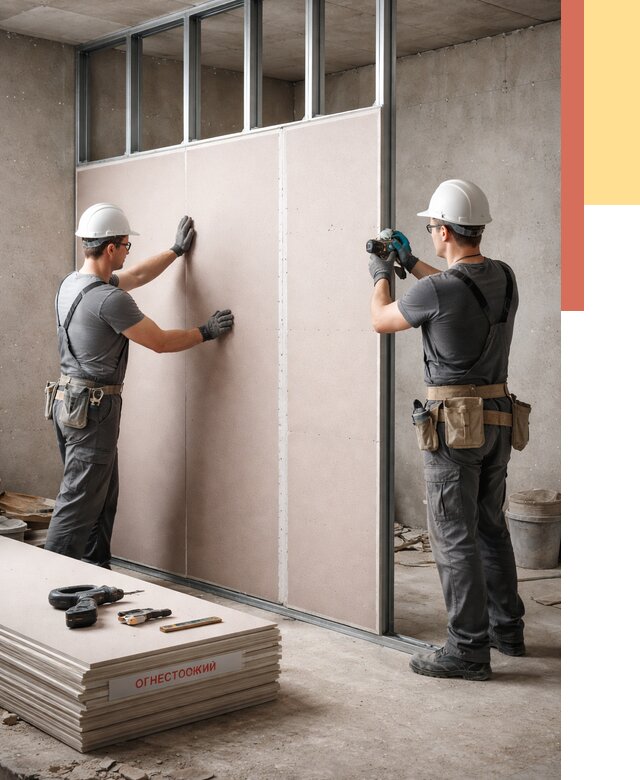 Перегородка из огнестойкого гипсокартона в Мытищах от 1879 руб. под ключ | ОТДЕЛОЧНИК-Мтщ
