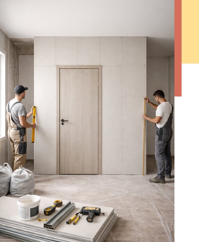 Перегородка из гипсокартона с дверью в Мытищах от 4570 руб. под ключ | ОТДЕЛОЧНИК-Мтщ