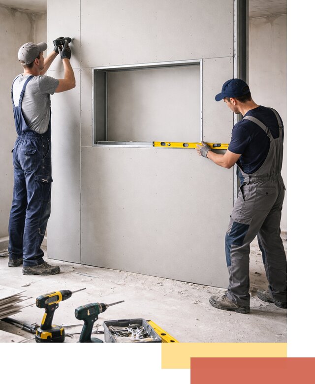 Перегородка из гипсокартона с нишей под декор в Мытищах