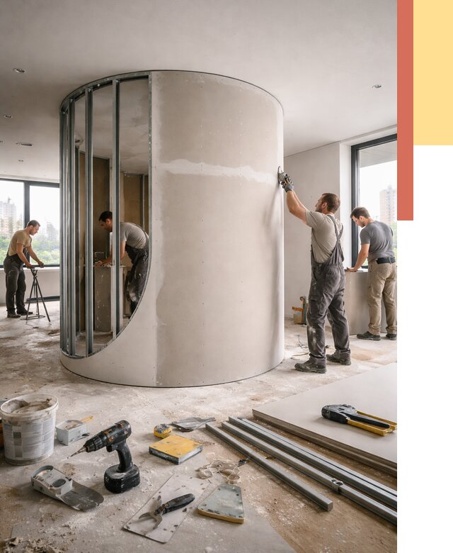 Радиусная перегородка из гипсокартона в Мытищах от 2945 руб. под ключ | ОТДЕЛОЧНИК-Мтщ