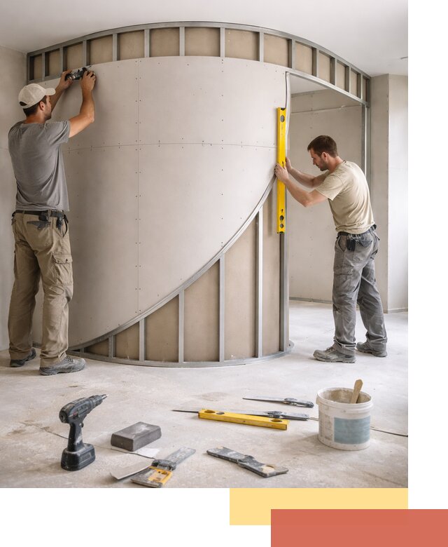 Радиусная перегородка из гипсокартона в Мытищах под ключ