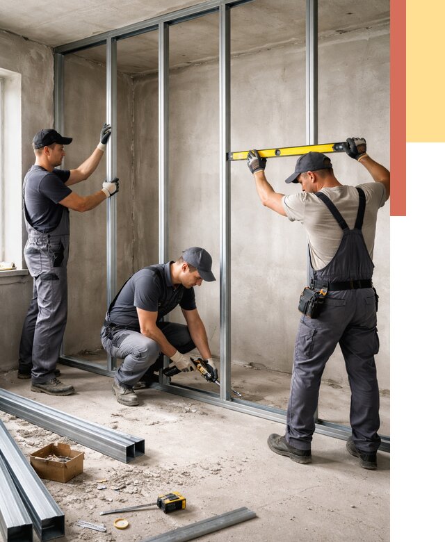 Монтаж каркаса перегородки из профиля в Мытищах от 762 руб. | ОТДЕЛОЧНИК-Мтщ