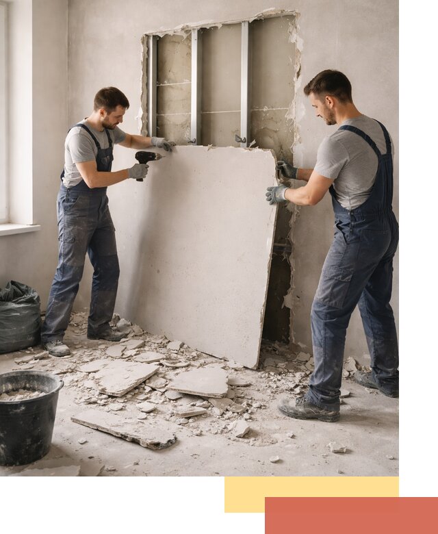 Демонтаж перегородки из гипсокартона в Мытищах быстрый и аккуратный