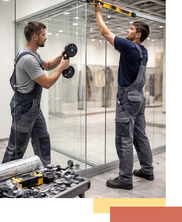 Стеклянные перегородки для магазинов в Мытищах — монтаж и установка