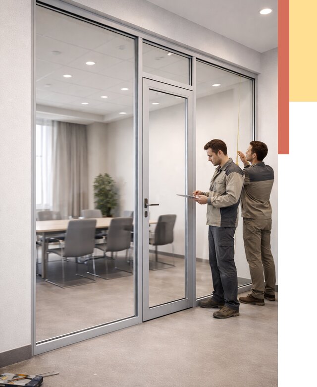 Установка и монтаж алюминиевых перегородок со стеклом в Мытищах от 8327 руб. | ОТДЕЛОЧНИК-Мтщ