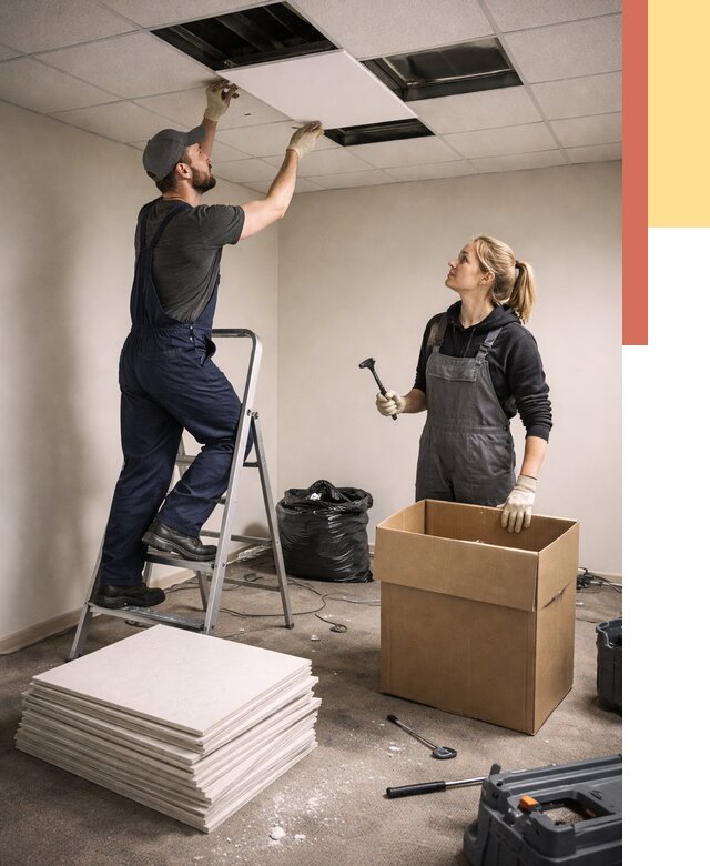 Демонтаж потолочной плитки в Мытищах от 4570 руб. быстро и недорого | ОТДЕЛОЧНИК-Мтщ