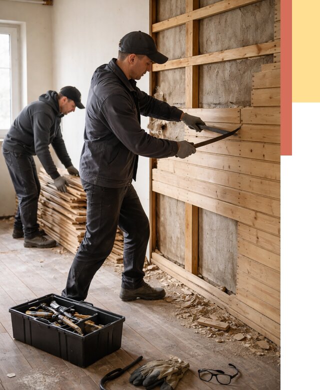 Демонтаж вагонки в Мытищах от 3859 руб/м2 — быстро и недорого | ОТДЕЛОЧНИК-Мтщ