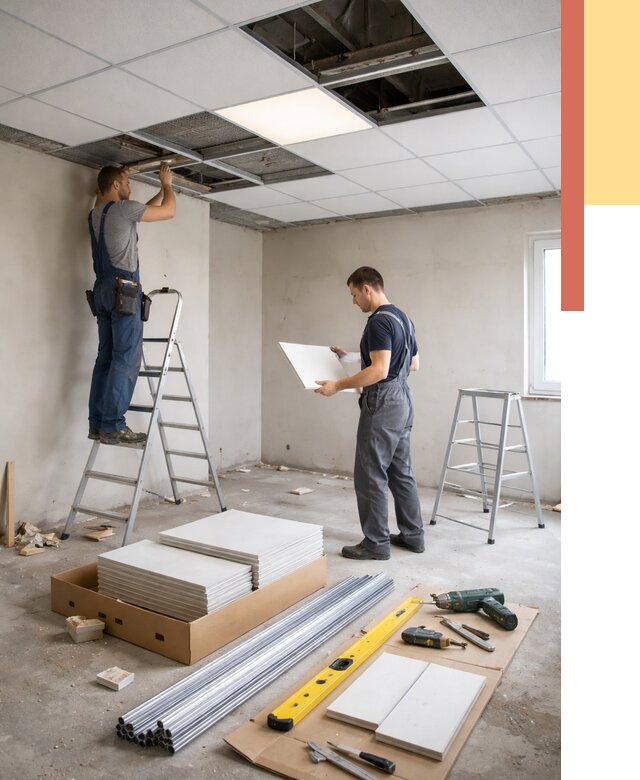 Монтаж потолка армстронг в Мытищах от 4570 руб/м2 — быстрая установка под ключ | ОТДЕЛОЧНИК-Мтщ