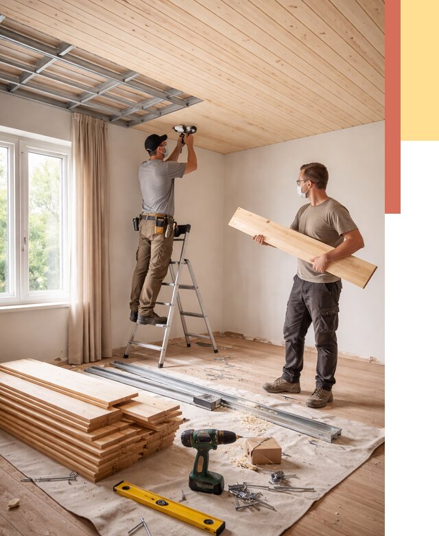 Монтаж потолка из вагонки в Мытищах от 6601 руб. | Быстро и недорого — ОТДЕЛОЧНИК-Мтщ