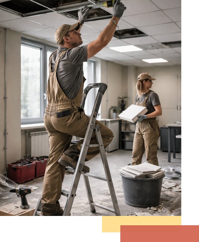 Ремонт потолка Армстронг и замена плит в Мытищах