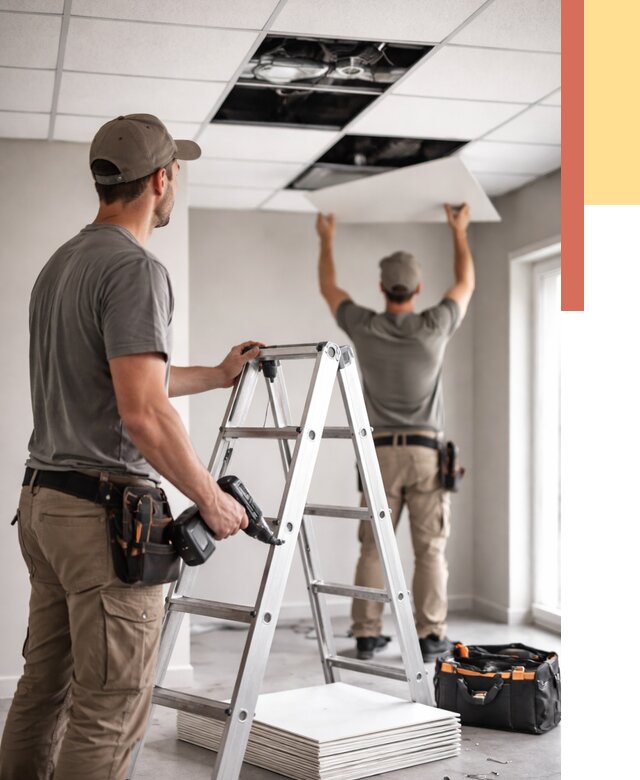 Обслуживание подвесного потолка в Мытищах от 3554 руб. — быстро и недорого | ОТДЕЛОЧНИК-Мтщ