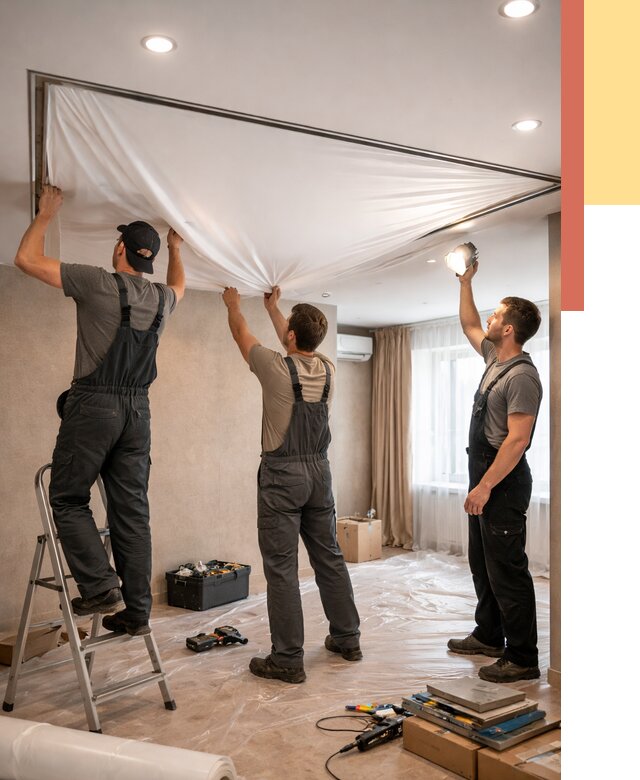 Монтаж ПВХ натяжного потолка в Мытищах от 3554 руб. под ключ | ОТДЕЛОЧНИК-Мтщ