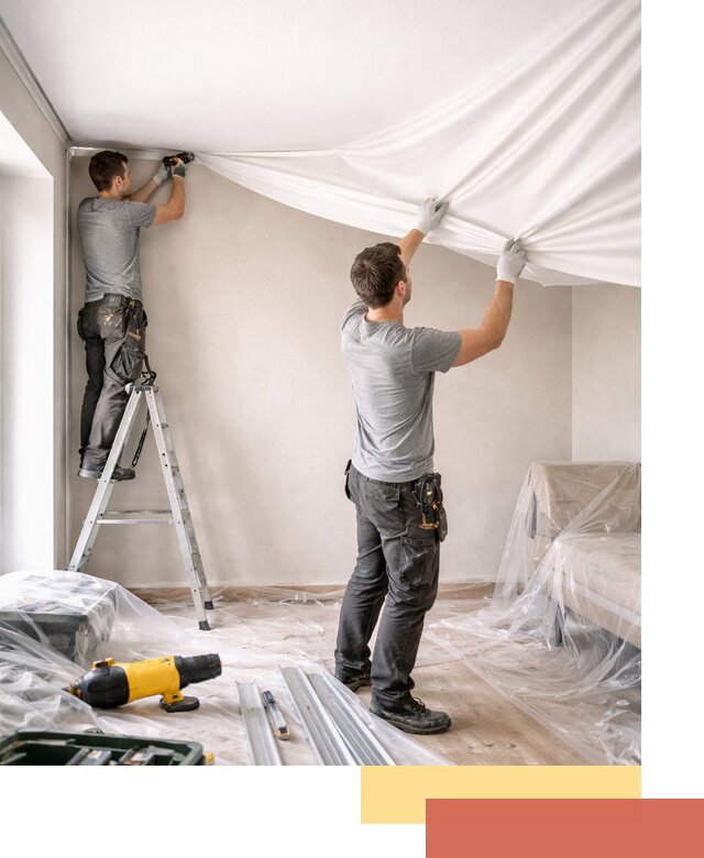 Монтаж тканевого натяжного потолка в Мытищах недорого и быстро