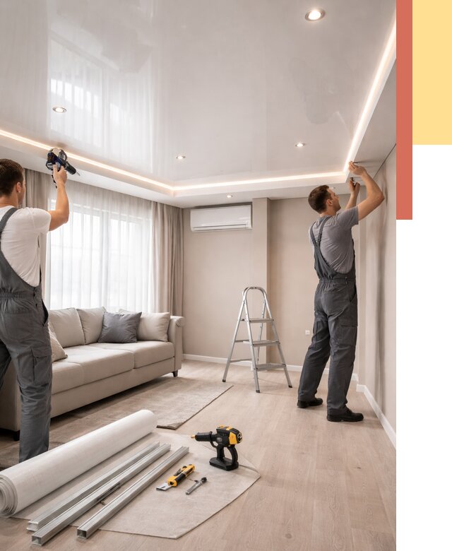 Монтаж глянцевого натяжного потолка в Мытищах от 762 руб. под ключ | ОТДЕЛОЧНИК-Мтщ