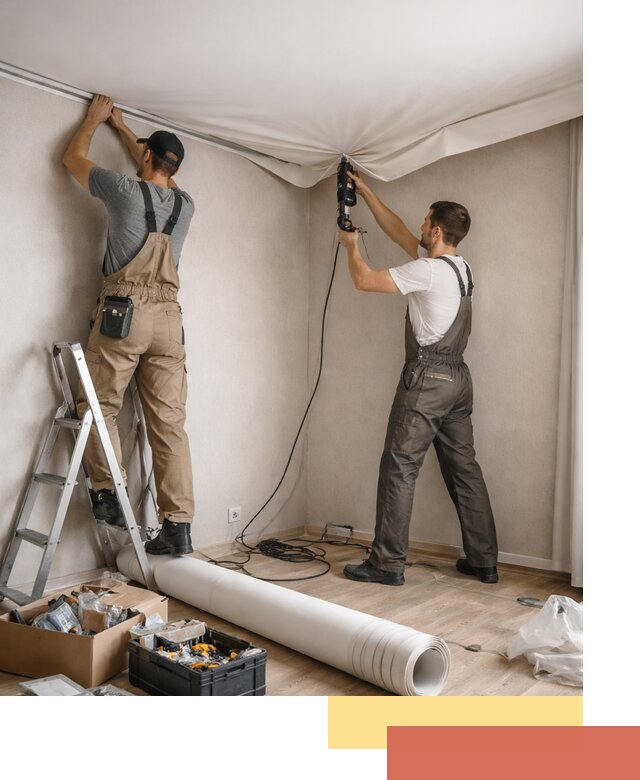 Монтаж цветного натяжного потолка в Мытищах за один день