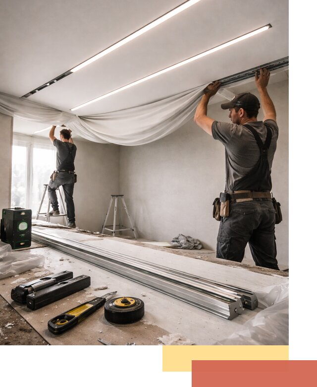 Монтаж натяжных потолков со световыми линиями в Мытищах