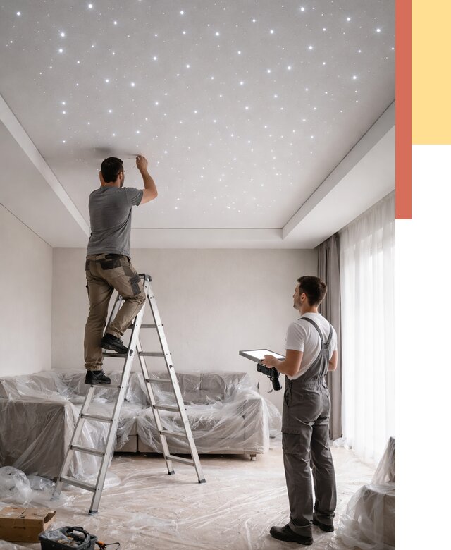 Монтаж натяжного потолка «звездное небо» в Мытищах от 6601 руб. | ОТДЕЛОЧНИК-Мтщ