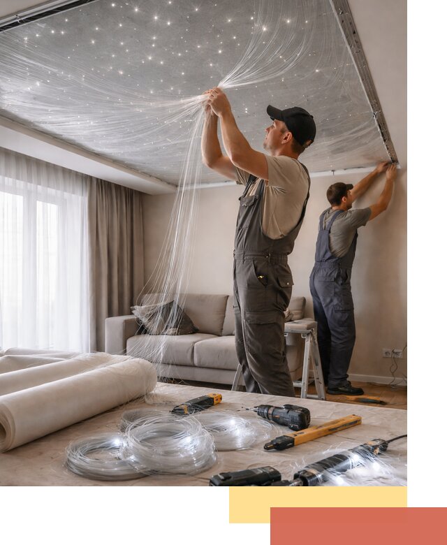 Монтаж натяжного потолка «Звездное небо» в Мытищах