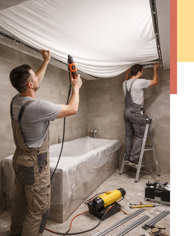 Монтаж натяжного потолка в ванной в Мытищах от 1219 руб. под ключ | ОТДЕЛОЧНИК-Мтщ