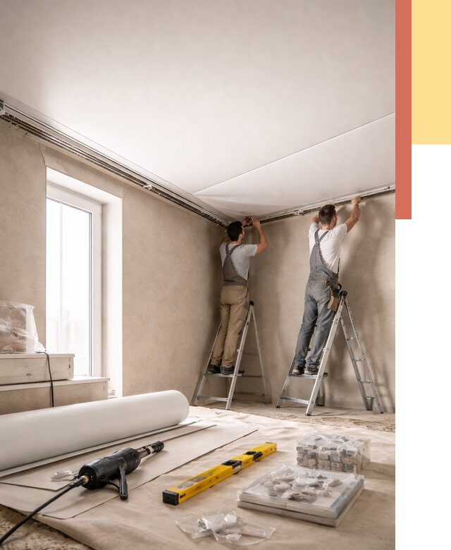 Монтаж натяжного потолка в спальне в Мытищах от 3859 руб. под ключ | ОТДЕЛОЧНИК-Мтщ