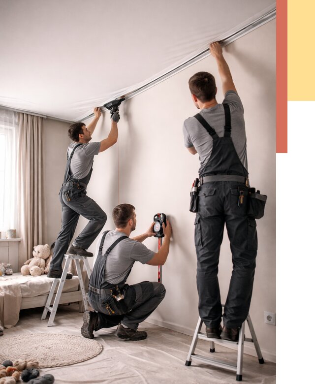 Монтаж натяжного потолка в детской в Мытищах от 3554 руб. — быстро и недорого | ОТДЕЛОЧНИК-Мтщ