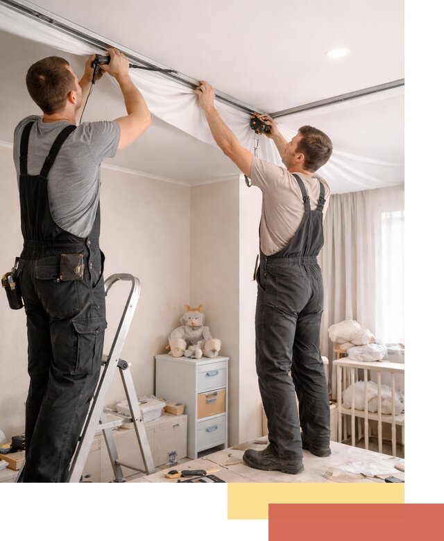 Монтаж натяжного потолка в детской комнате в Мытищах