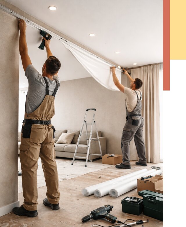 Монтаж натяжного потолка в гостиной в Мытищах от 559 руб. | ОТДЕЛОЧНИК-Мтщ