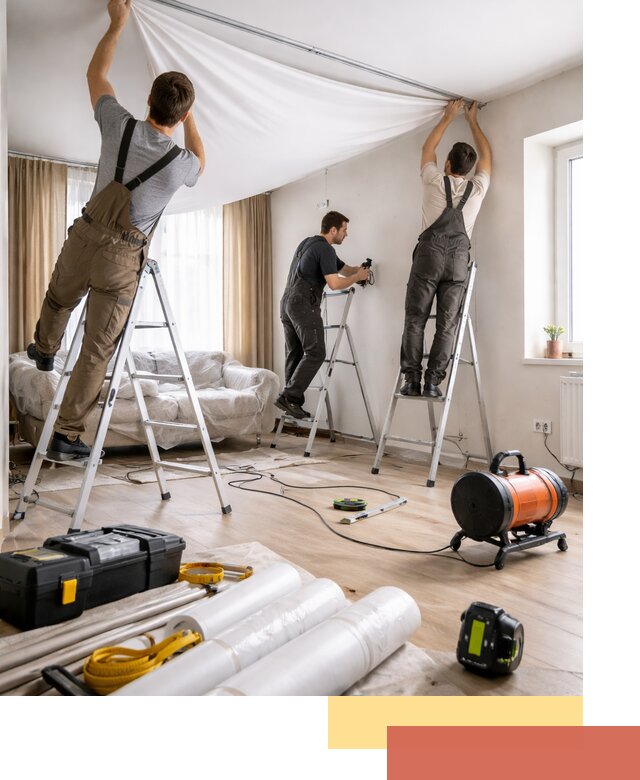 Монтаж натяжного потолка в гостиной в Мытищах