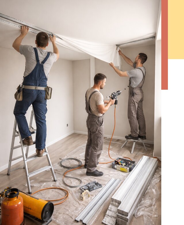 Монтаж натяжного потолка в студии в Мытищах от 5585 руб. — быстро и недорого | ОТДЕЛОЧНИК-Мтщ