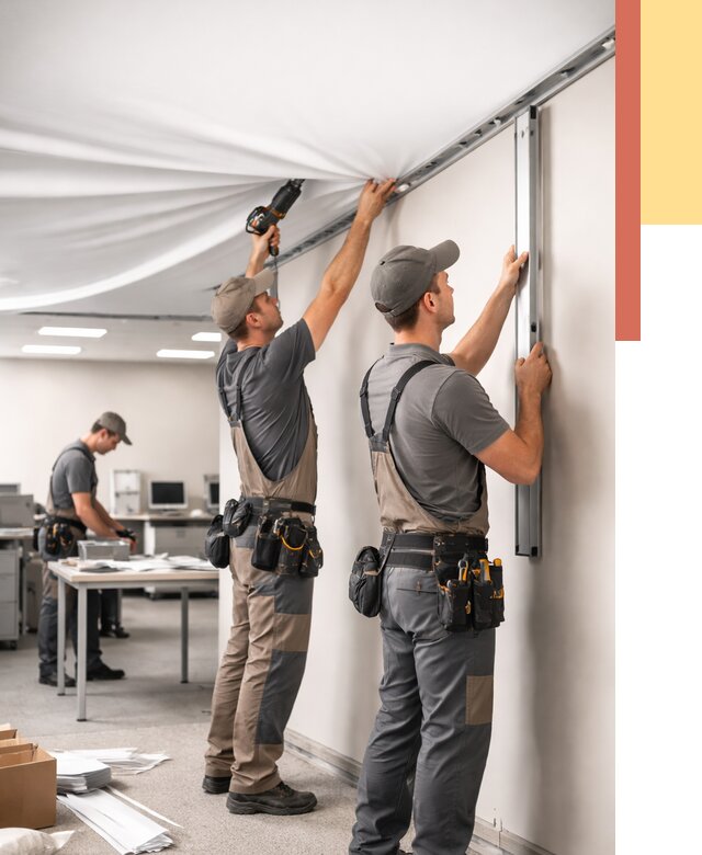 Монтаж натяжного потолка в офисе в Мытищах от 457 руб/м² — быстро и недорого | ОТДЕЛОЧНИК-Мтщ