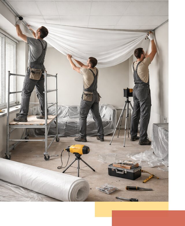 Монтаж натяжного потолка в офисе в Мытищах