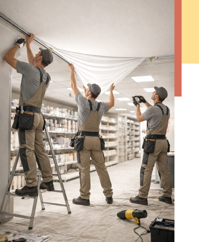 Монтаж натяжного потолка в магазине в Мытищах от 4570 руб. быстро и недорого | ОТДЕЛОЧНИК-Мтщ