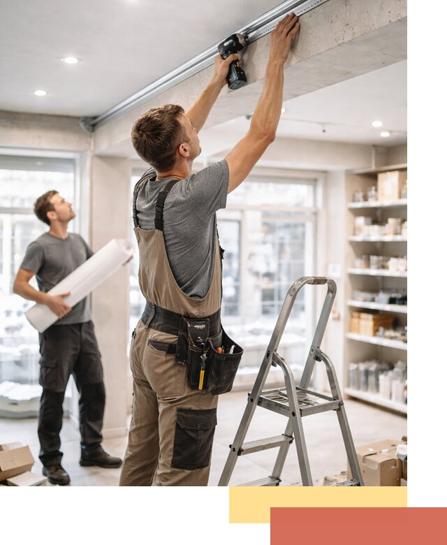 Монтаж натяжных потолков в магазине в Мытищах