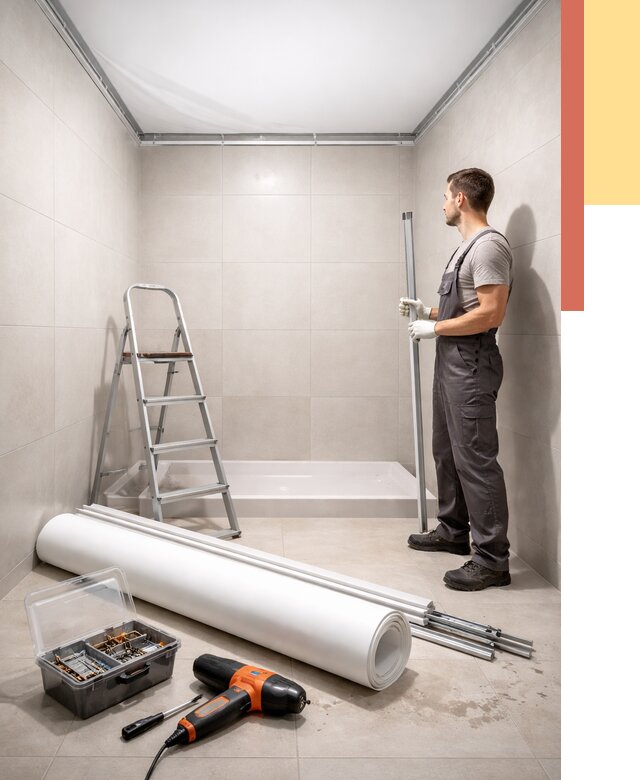 Монтаж натяжного потолка в санузле в Мытищах от 1879 руб. — ОТДЕЛОЧНИК-Мтщ