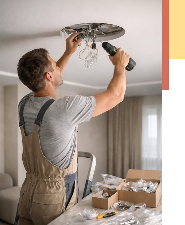 Установка люстры в натяжной потолок в Мытищах от 1219 руб. | Быстро и недорого — ОТДЕЛОЧНИК-Мтщ