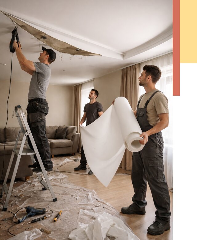 Замена полотна натяжного потолка в Мытищах от 9647 руб. быстро и недорого | ОТДЕЛОЧНИК-Мтщ