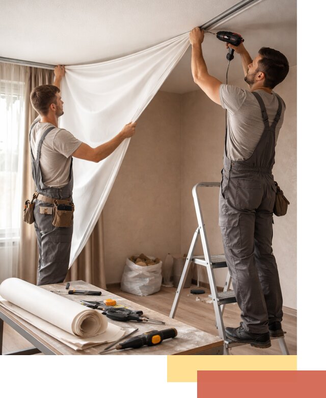 Замена полотна натяжного потолка в Мытищах быстро и качественно