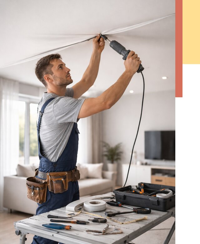 Ремонт натяжных потолков в Мытищах от 9647 руб. под ключ — ОТДЕЛОЧНИК-Мтщ